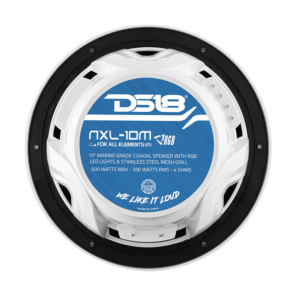 DS18 HYDRO 10&quot; 2-Way Speakers w/Bullet Tweeter  Integrated RGB LED Lights - White [NXL-10M/WH]