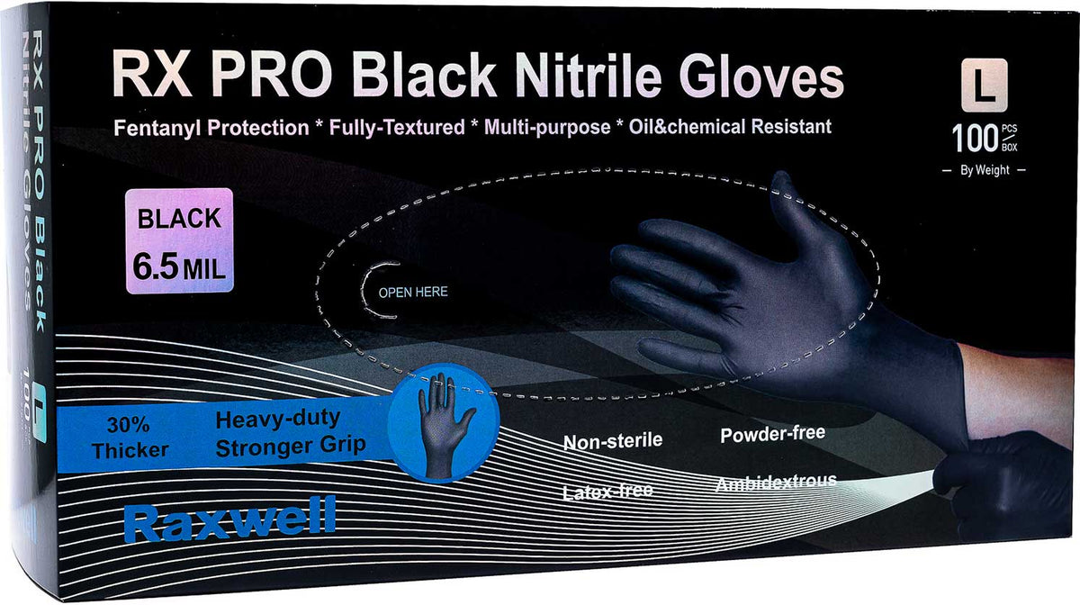 Raxwell Industries RX PRO Black Nitrile Gloves