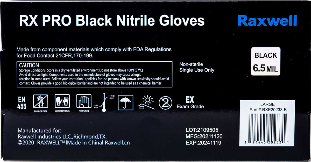 Raxwell Industries RX PRO Black Nitrile Gloves