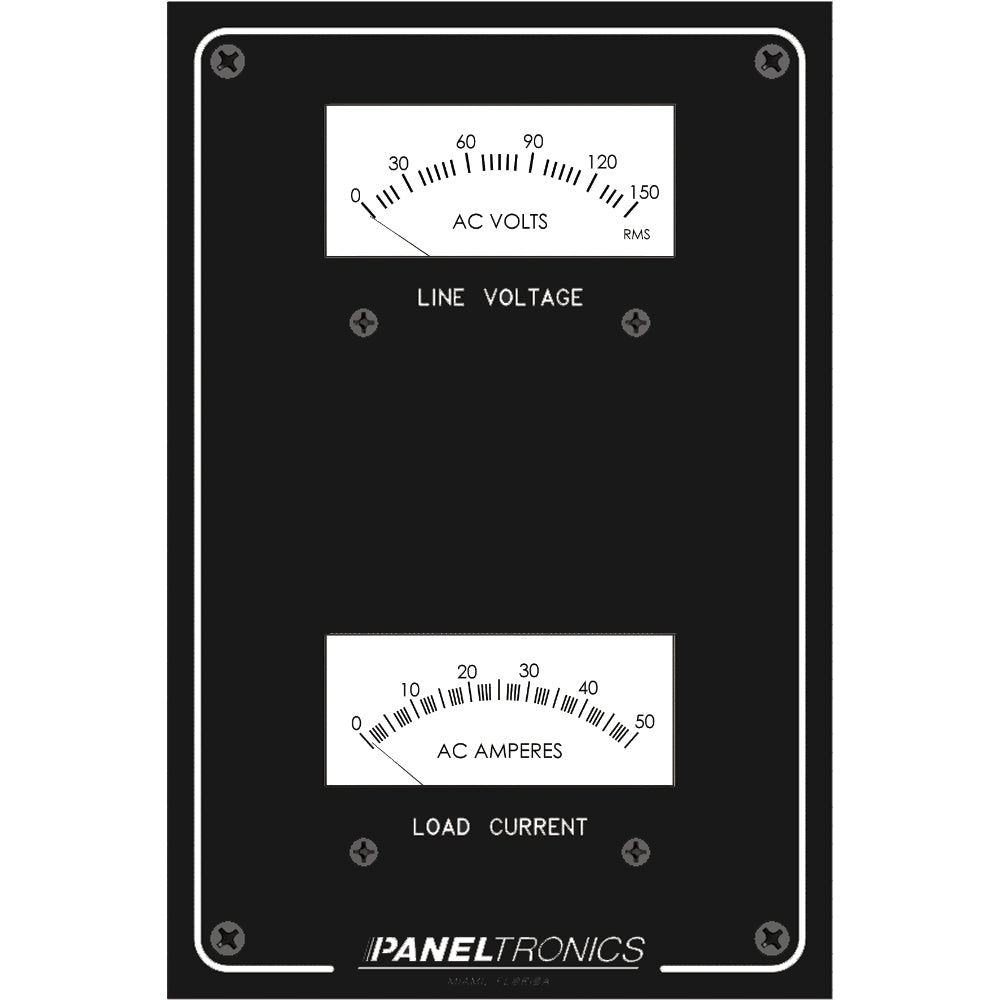 Paneltronics Standard Panel AC Meter - 0-150 AC Voltmeter &amp; 0-50Amp Ammeter [9982304B]