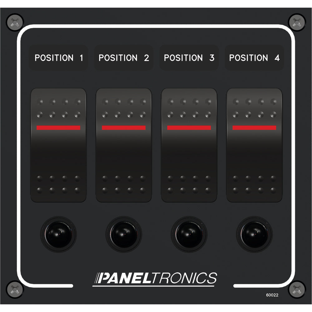 Paneltronics Waterproof Panel - DC 4-Position Illuminated Rocker Switch &amp; Circuit Breaker [9960022B]
