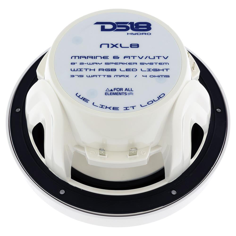 DS18 HYDRO 8&quot; 2-Way Marine Speakers w/RGB LED Lights 375W - White [NXL-8]