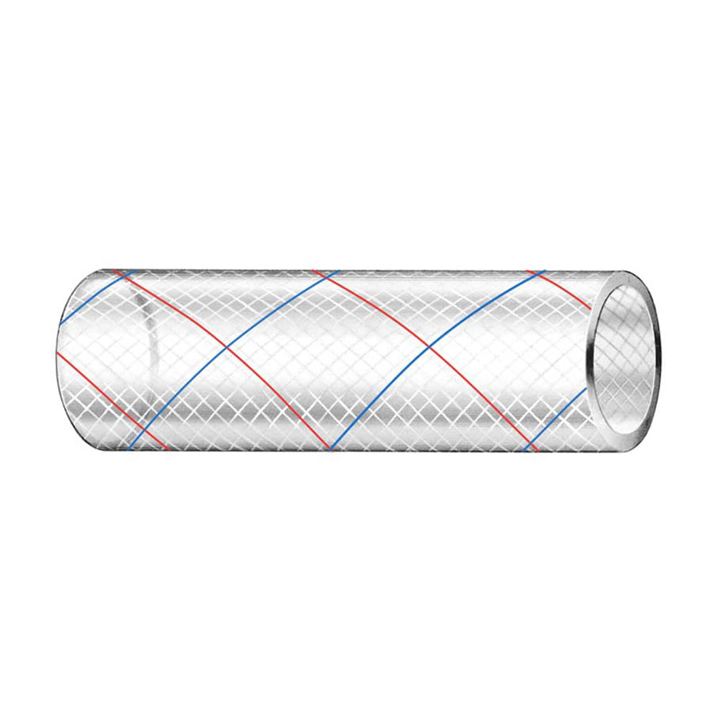 Trident Marine 5/8" x 50' Clear Reinforced PVC Hose Tubing Red  Blue Tracer