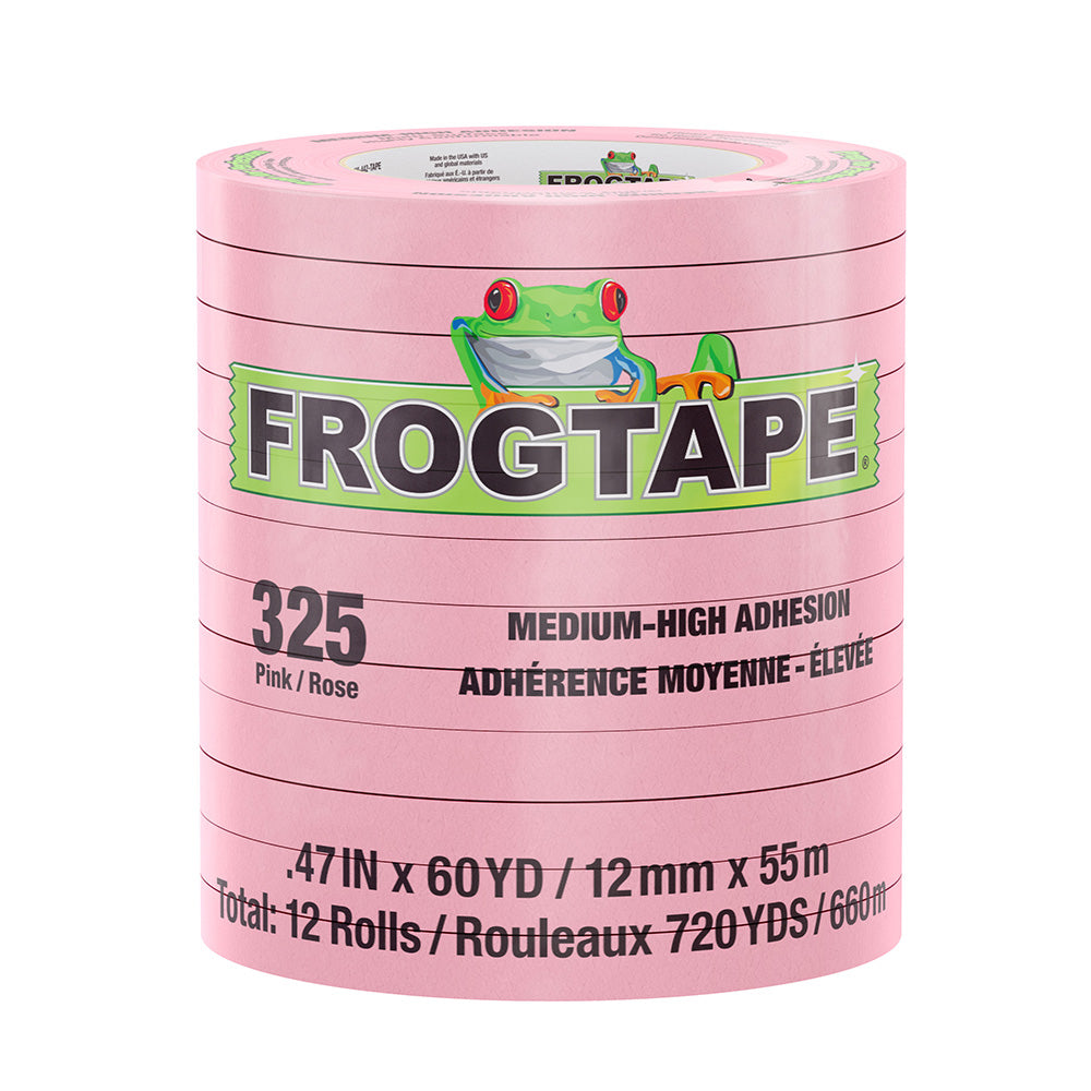 FrogTape CP 325 Medium-High Adhesion Masking Tape - 12MM x 55M x 12-Pack - Pink - Rated for 325F [105331]