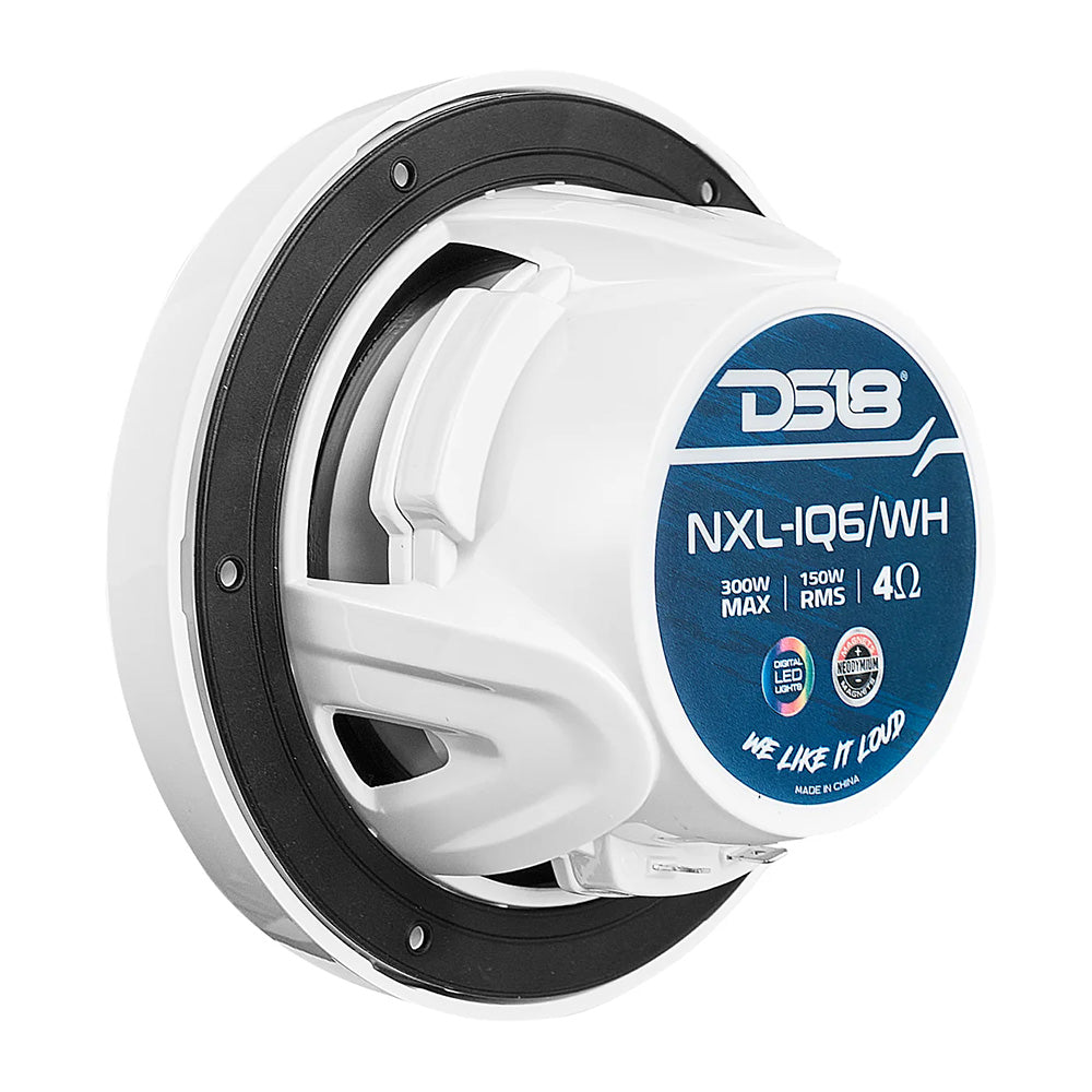 DS18 6.5&quot; 2-Way Coaxial Marine Speakers w/Digital LED Lights  Bullet Tweeter - White - 150W, 4-Ohm [NXL-IQ6/WH]