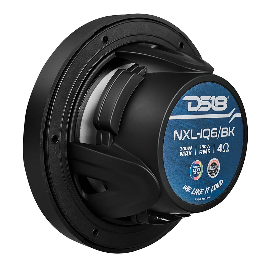 DS18 6.5&quot; 2-Way Coaxial Marine Speakers w/Digital LED Lights  Bullet Tweeter - Black - 150W, 4-Ohm [NXL-IQ6/BK]