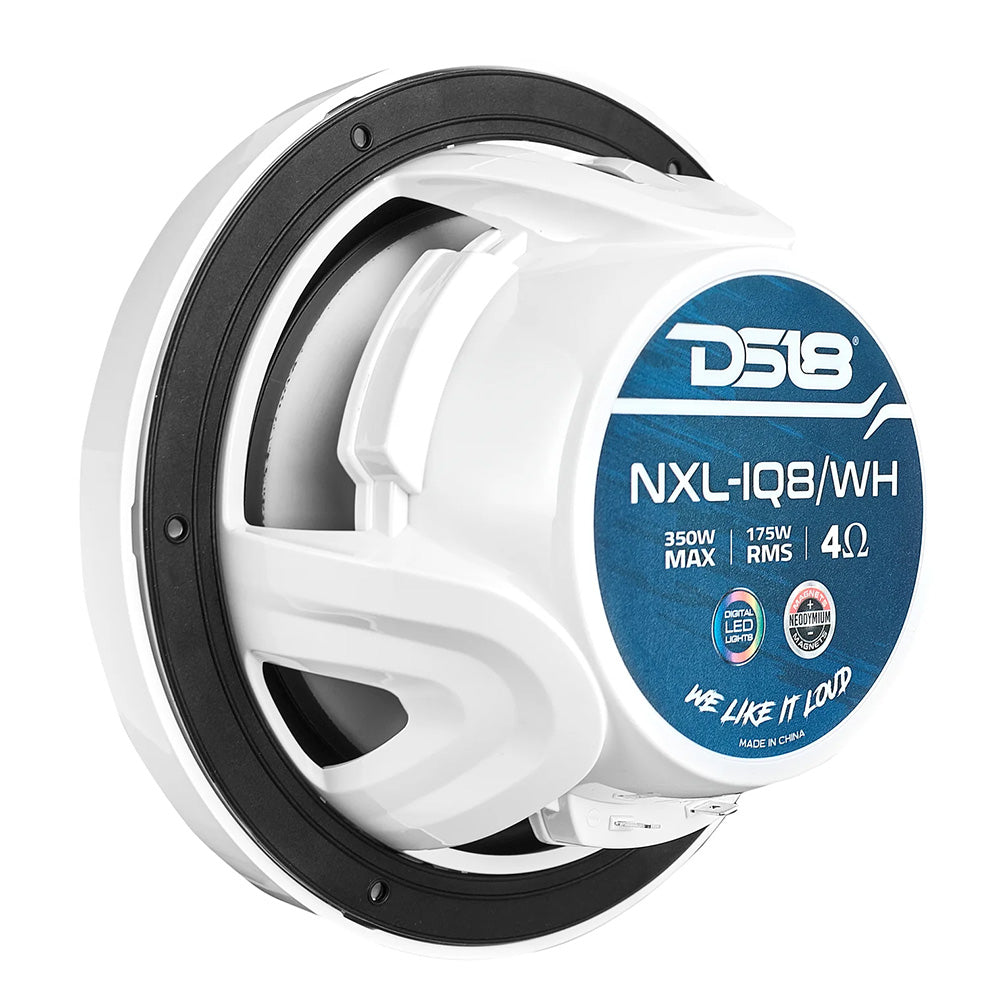 DS18 8&quot; 2-Way Coaxial Marine Speakers w/Digital LED Lights  Bullet Tweeter - White - 175W, 4-Ohm [NXL-IQ8/WH]