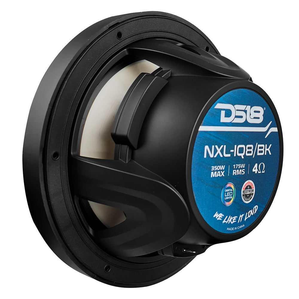 DS18 8&quot; 2-Way Coaxial Marine Speakers w/Digital LED Lights  Bullet Tweeter - Black - 175W, 4-Ohm [NXL-IQ8/BK]