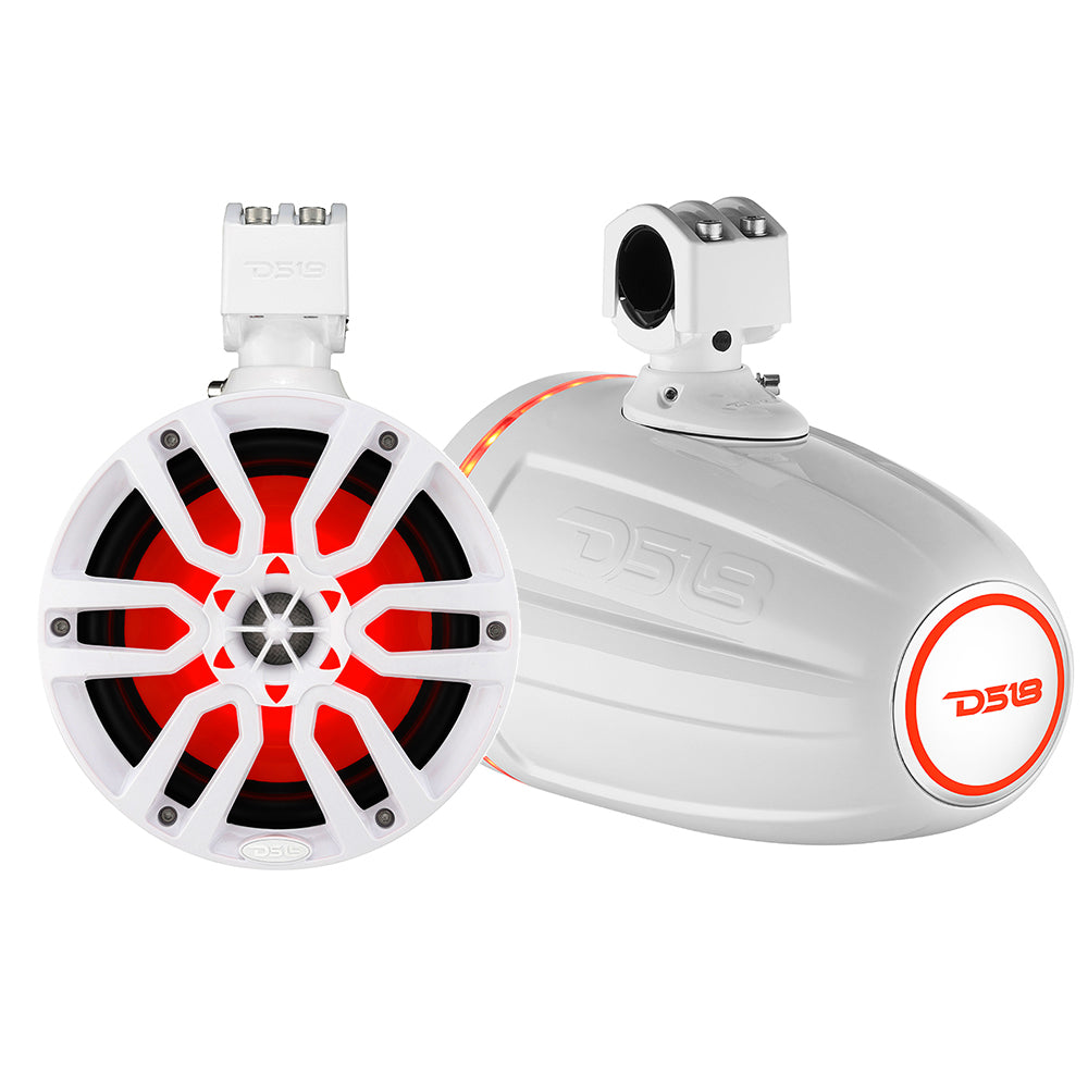 DS18 X Series HYDRO 8&quot; Wakeboard Pod Tower Speaker w/RGB LED Light - 375W - White [NXL-X8TP/WH]