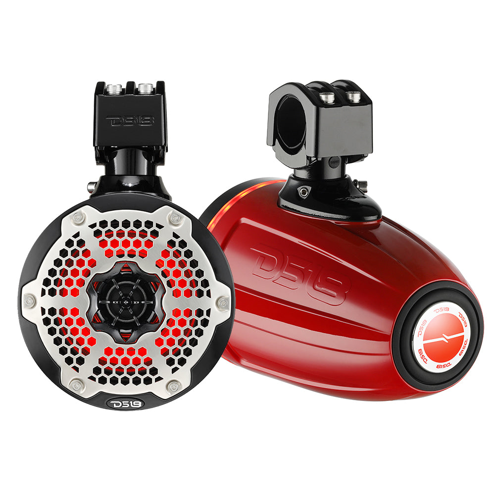 DS18 6.5&quot; Neodymium Marine Towers w/Built-in Passive Radiator, 1&quot; Driver  RGB LED Light - 450 Watts (Pair) - Red [NXL-X6TPNEO/RD]