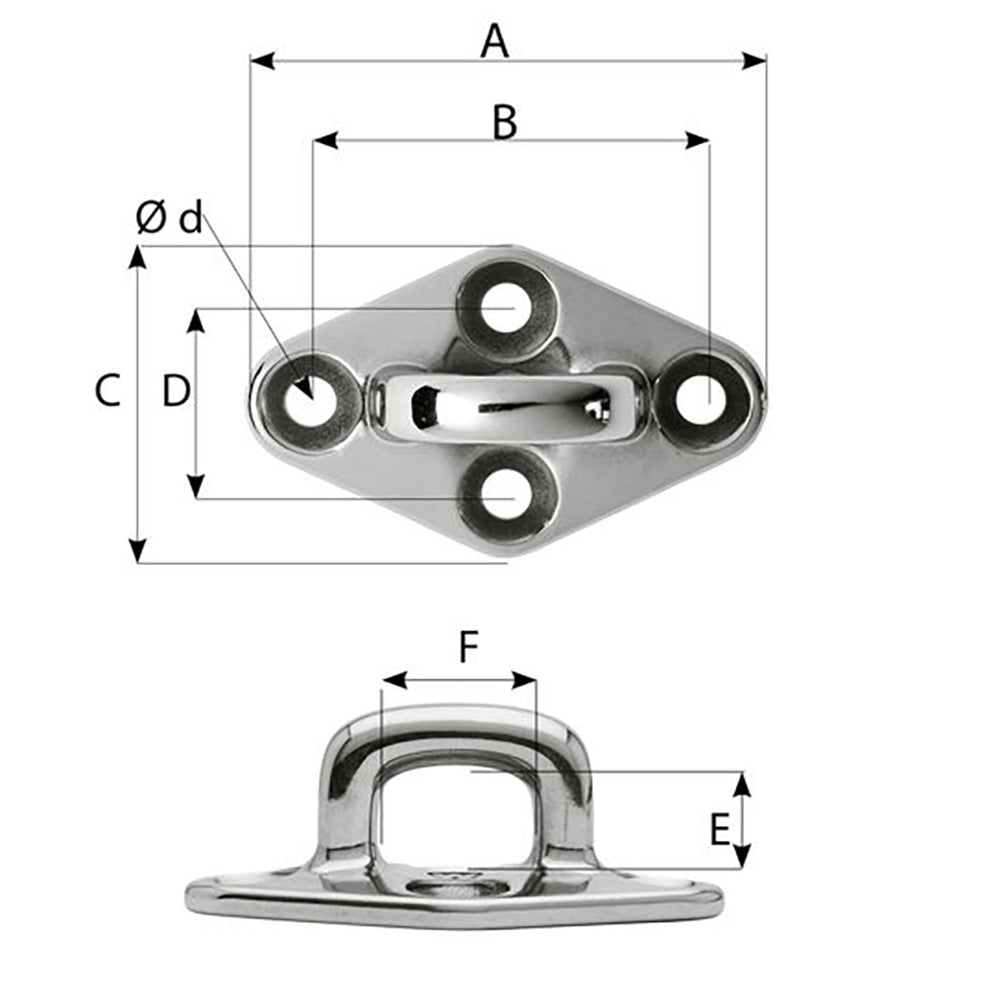 Wichard Diamond Pad Eye - Square - 98mm Length (3-55/64") - M8 Screw [6656W]