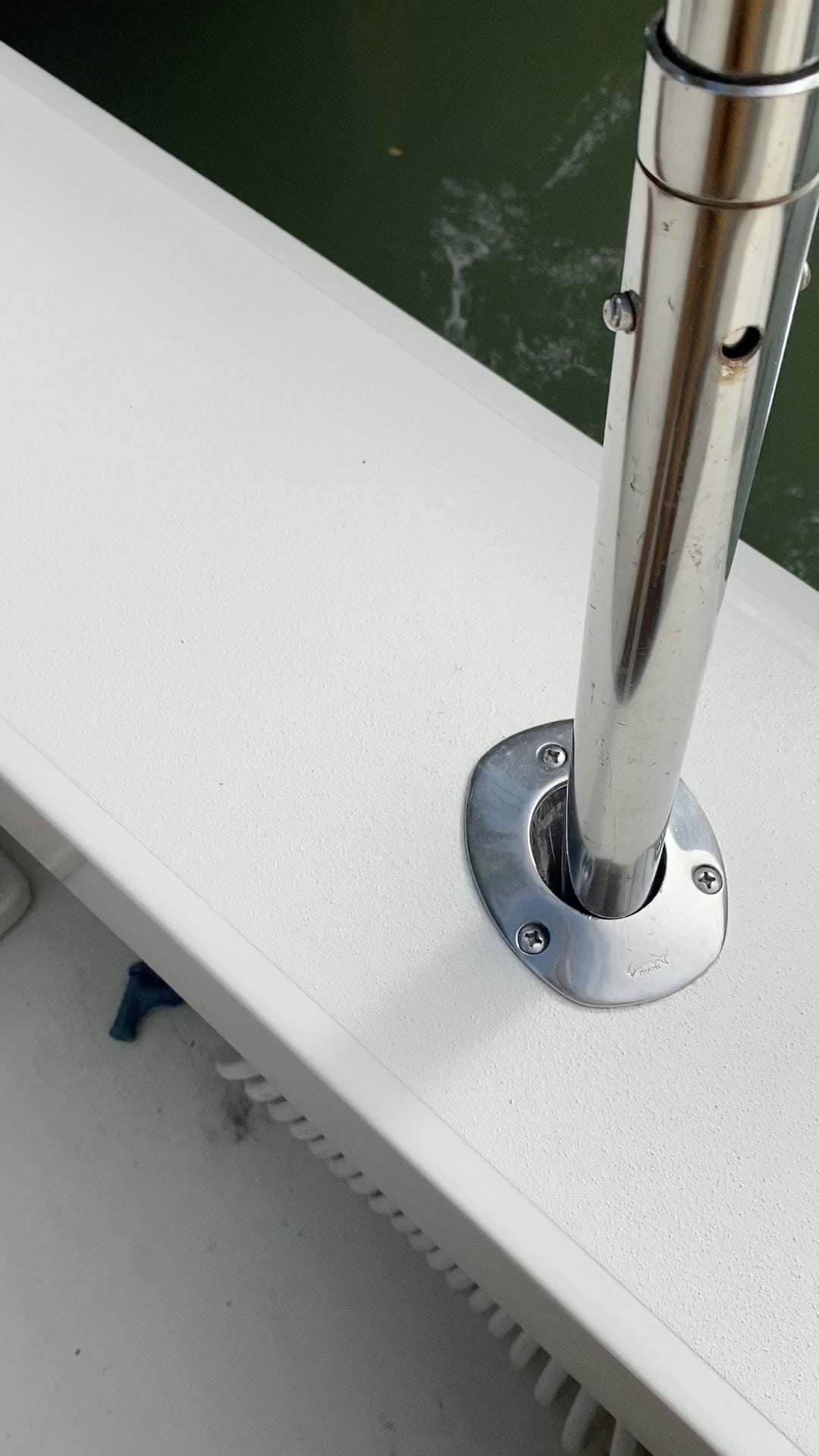Video of a stainless rail base on a repaired white fiberglass deck
