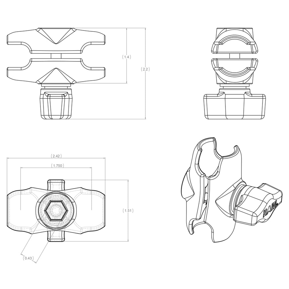 RAM Mount Short Double Socket Arm f/1&quot; Ball Bases [RAM-B-201U-A]