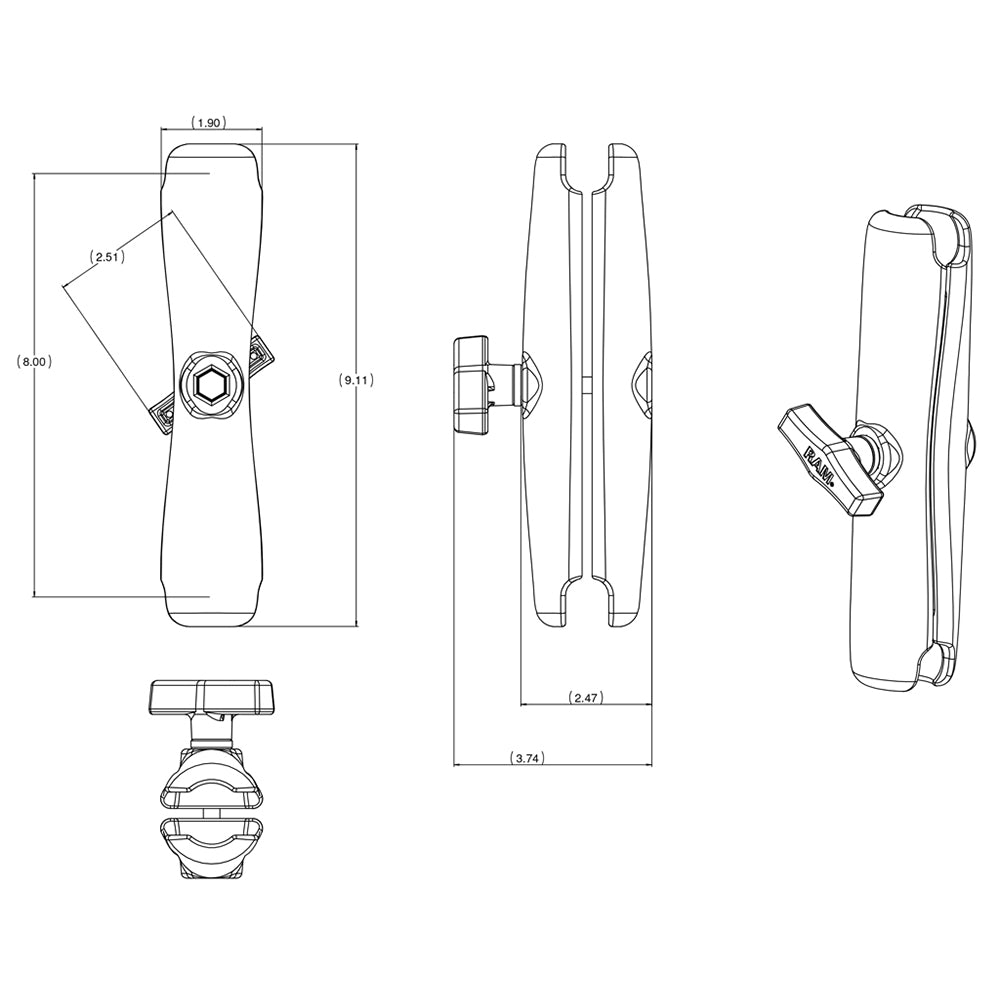 RAM Mount Long Double Socket Arm f/1.5&quot; Ball Bases [RAM-201U-D]