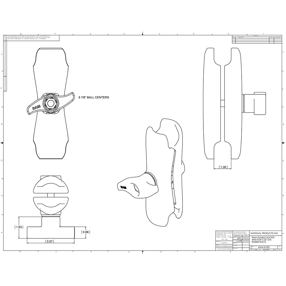 RAM Mount Double Socket Arm w/Jam Nut f/2.25&quot; Bases [RAM-D-201U-MI1]