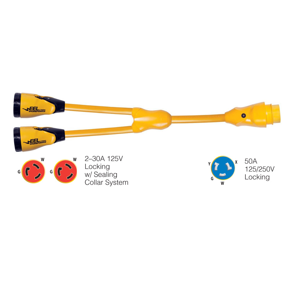 Marinco Y504-2-30 EEL (2)-30A-125V Female to (1)50A-125/250V Male &quot;Y&quot; Adapter - Yellow [Y504-2-30]