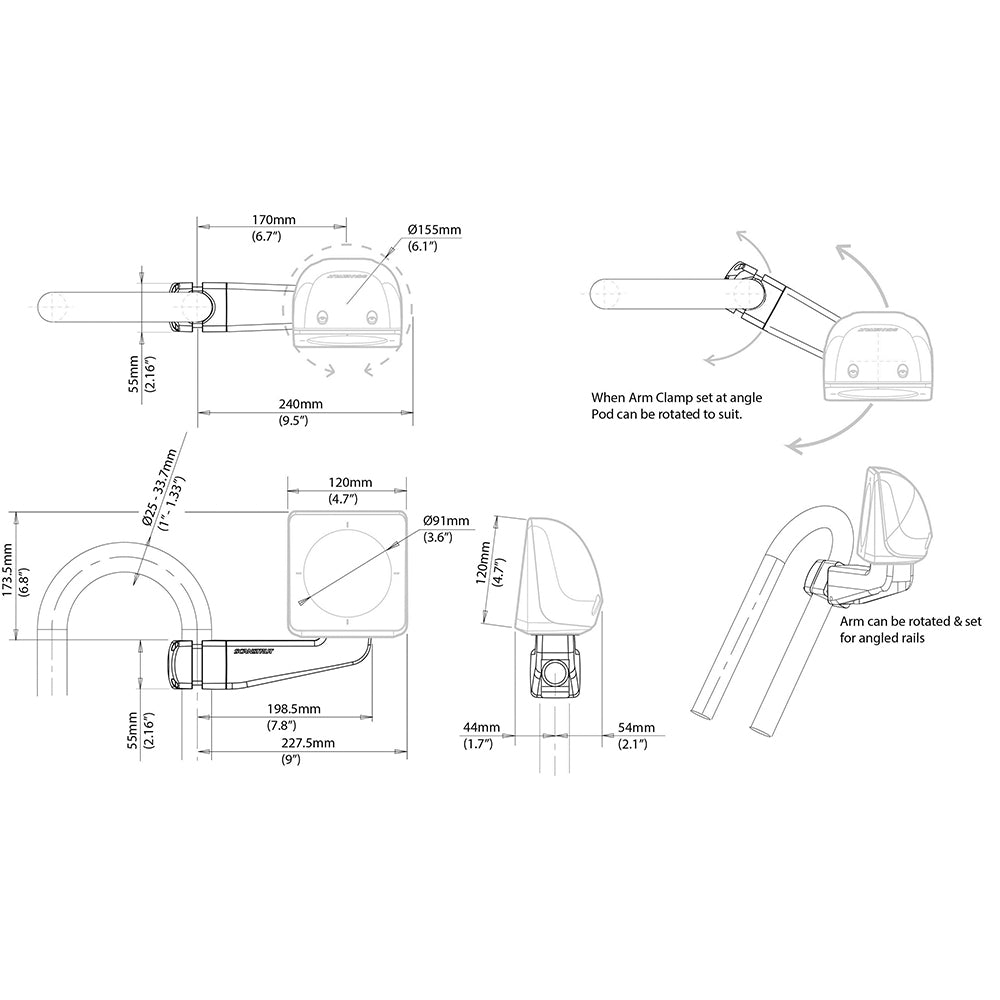 Scanstrut Scanpod Single Instrument Pod -Precut- Arm Mounted - Fits 1&quot; - 1.3&quot; Rails [SPR-1I-AM]