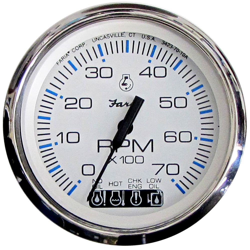 Faria Chesapeake White SS 4&quot; Tachometer w/Systemcheck Indicator - 7000 RPM (Gas) (Johnson/Evinrude Outboard) [33850]