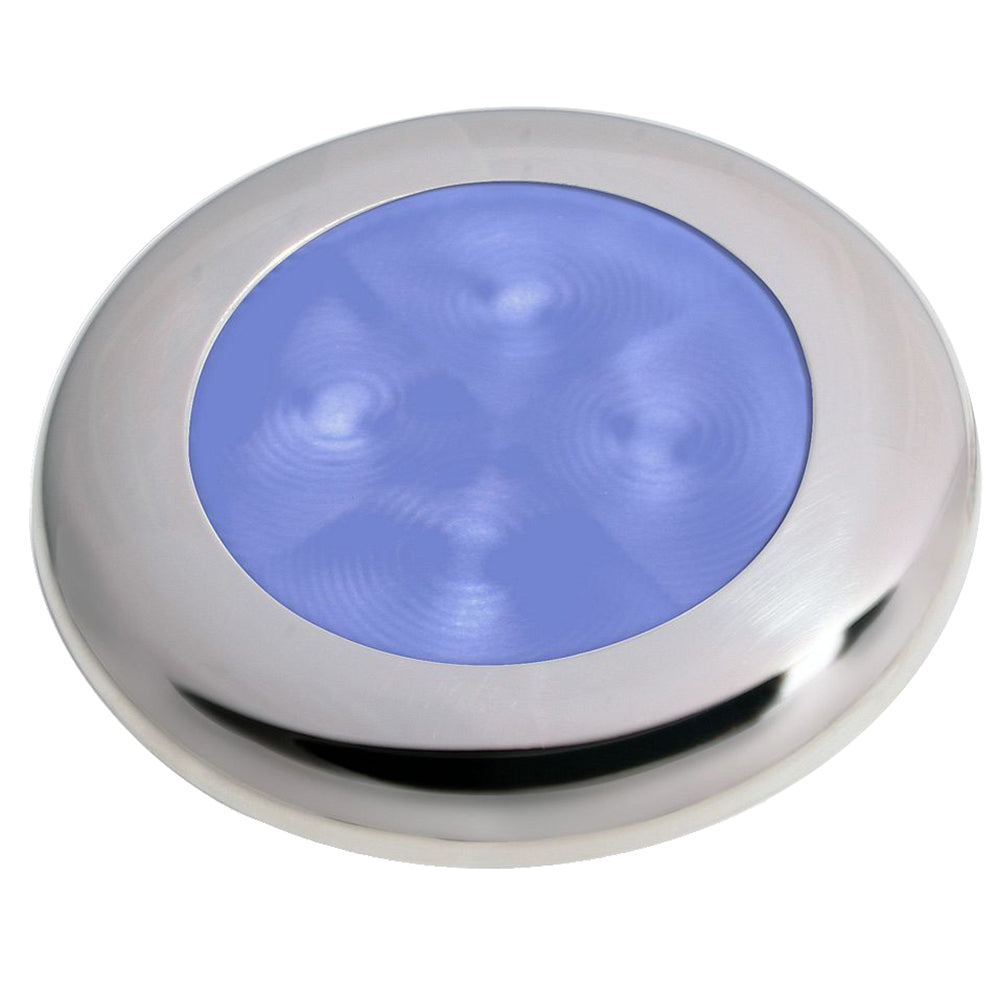 Hella Marine Slim Line LED &#39;Enhanced Brightness&#39; Round Courtesy Lamp - Blue LED - Stainless Steel Bezel - 12V [980502221]