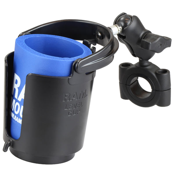 RAM Mount Torque 1-1/8" - 1-1/2" Diameter Handlebar/Rail Base w/B Size 1" Ball, Short Arm  Level Cup