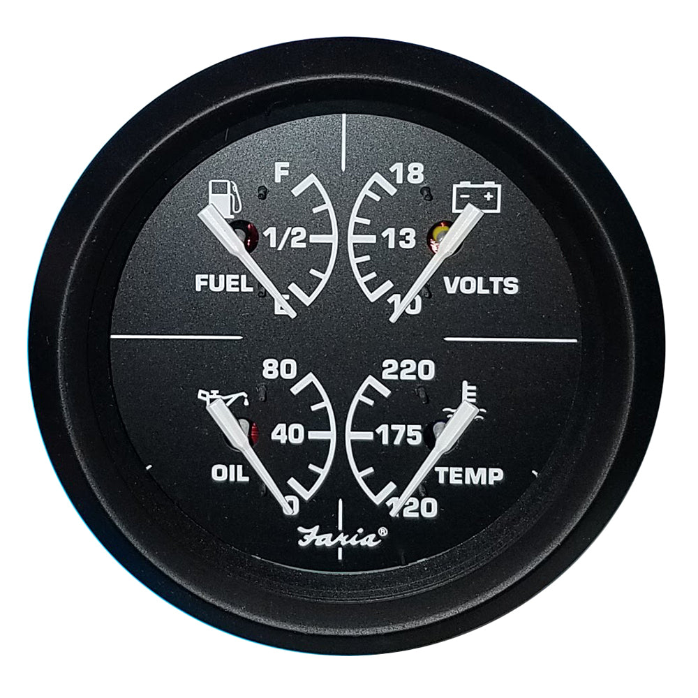 Faria Euro Black 4&quot; Multifunction Gauge - Volt/Fuel/Oil/Water Temperature [32851]