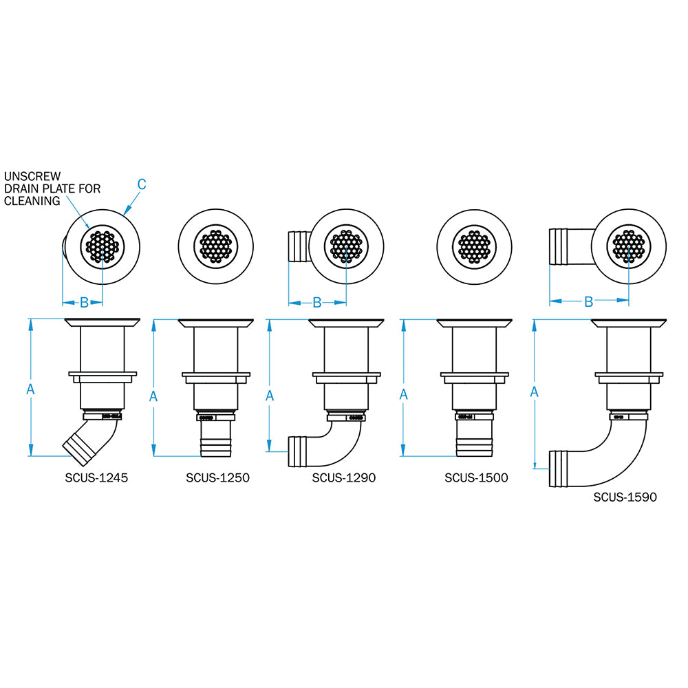 GROCO 1-1/4&quot; Hose Barb Stainless 45 Degree Deck Drain [SCUS-1245]