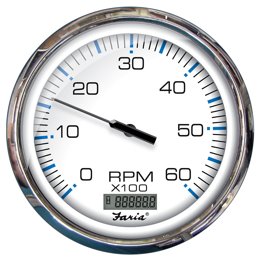 Faria Chesapeake White SS 5&quot; Tachometer w/Digital Hourmeter - 6000 RPM (Gas) (Inboard) [33863]