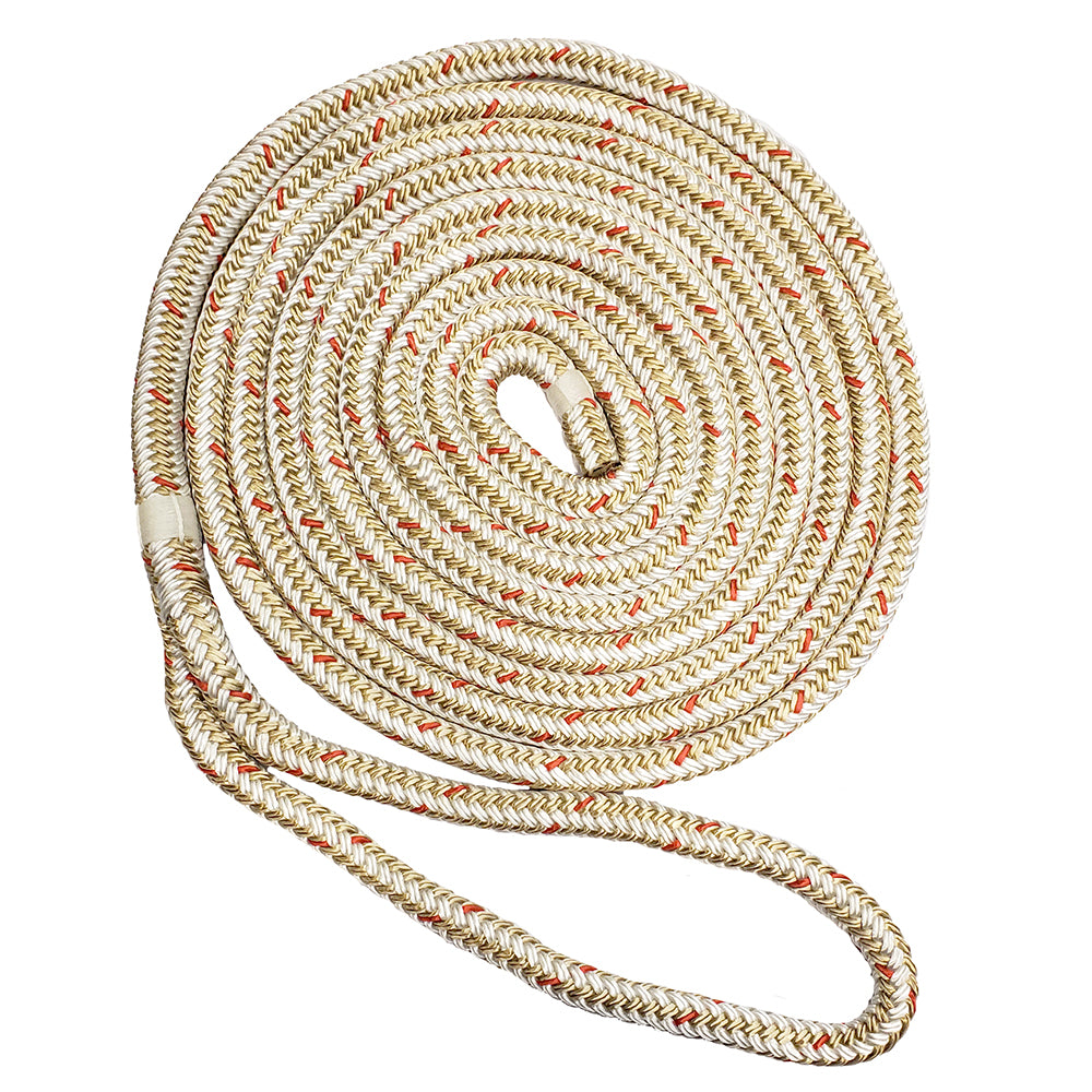 New England Ropes 5/8&quot; Double Braid Dock Line - White/Gold w/Tracer - 25 [C5059-20-00025]