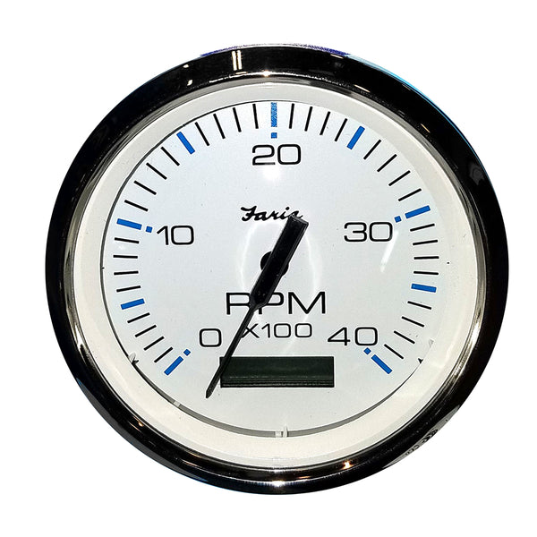 Faria Chesapeake White SS 4" Tachometer w/Hourmeter (4000 RPM) (Diesel) (Mech. Takeoff  Var. Ratio Alt)