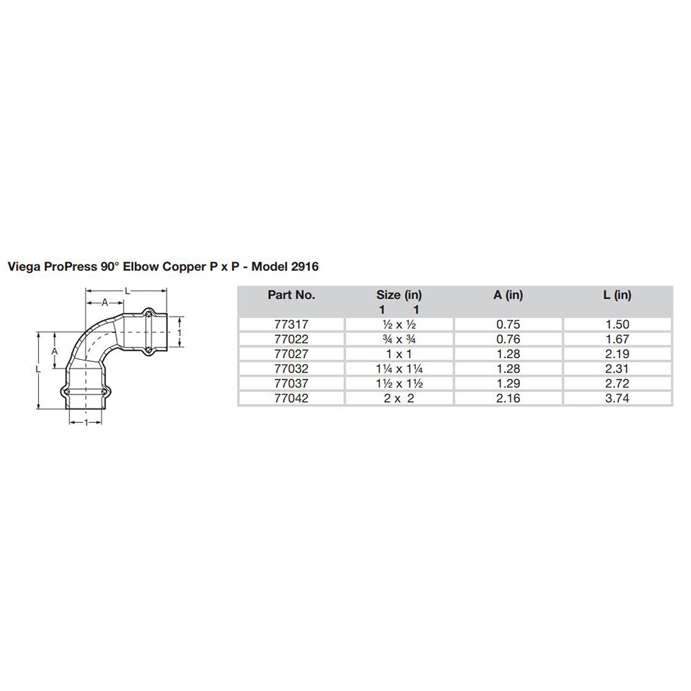 Viega ProPress 1/2&quot; - 90 Copper Elbow - Double Press Connection - Smart Connect Technology [77317]