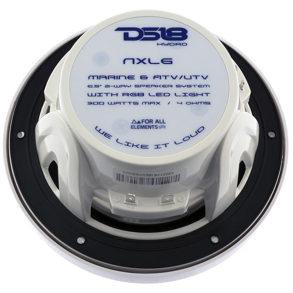 DS18 HYDRO 6.5&quot; 2-Way Marine Speakers w/RGB LED Lights 300W - White [NXL-6]