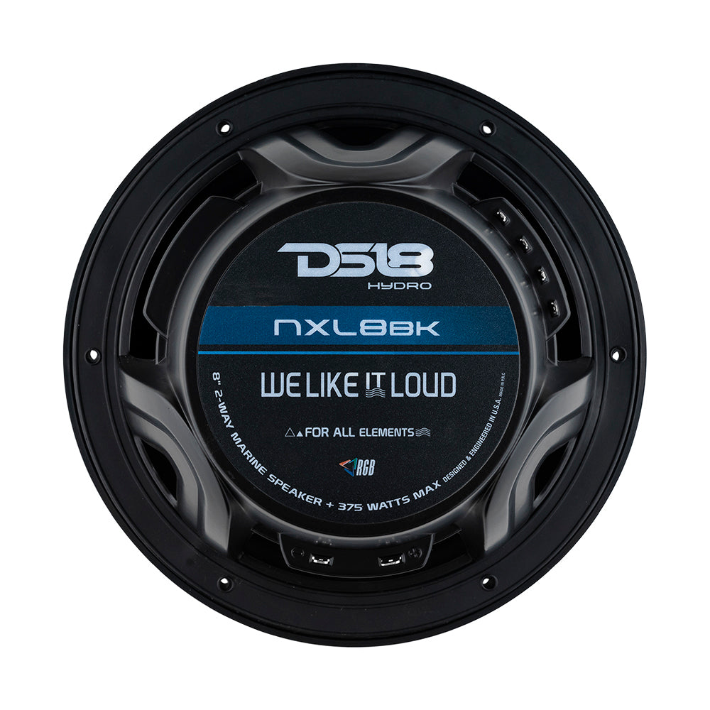 DS18 HYDRO 8&quot; 2-Way Marine Speakers w/RGB LED Lights 375W - Matte Black [NXL-8BK]