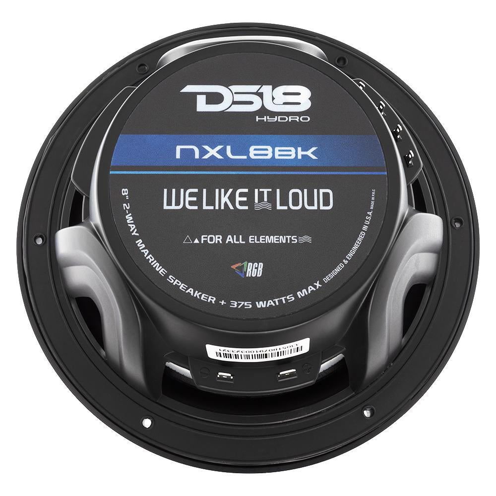 DS18 HYDRO 8&quot; 2-Way Marine Speakers w/RGB LED Lights 375W - Matte Black [NXL-8BK]