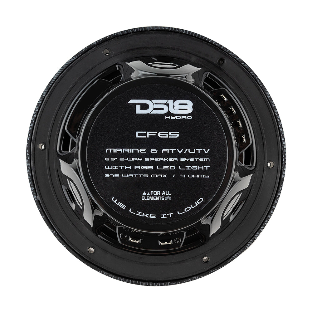 DS18 HYDRO 6.5&quot; 2-Way Marine Speakers w/RGB LED Lights 375W - Black Carbon Fiber [CF-65]