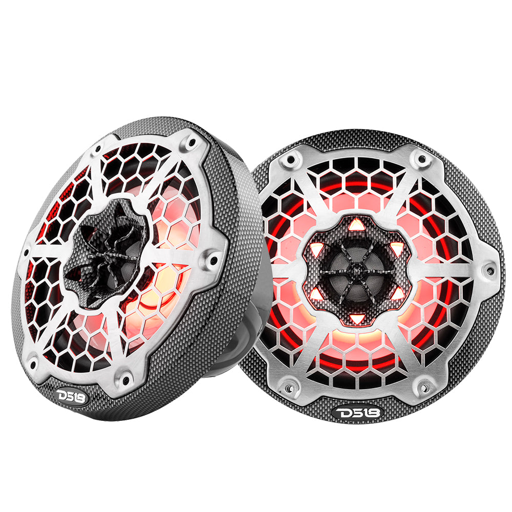 DS18 HYDRO 6.5&quot; 2-Way Marine Speakers w/RGB LED Lights 375W - Black Carbon Fiber [CF-65]