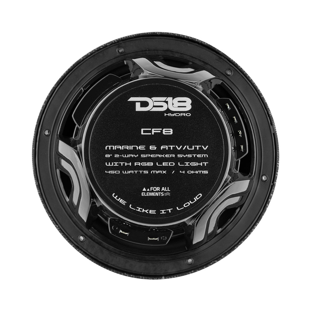 DS18 HYDRO 8&quot; 2-Way Marine Speakers w/RGB LED Lights 450W - Black Carbon Fiber [CF-8]