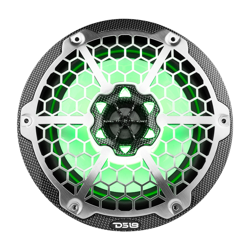 DS18 HYDRO 8&quot; 2-Way Marine Speakers w/RGB LED Lights 450W - Black Carbon Fiber [CF-8]