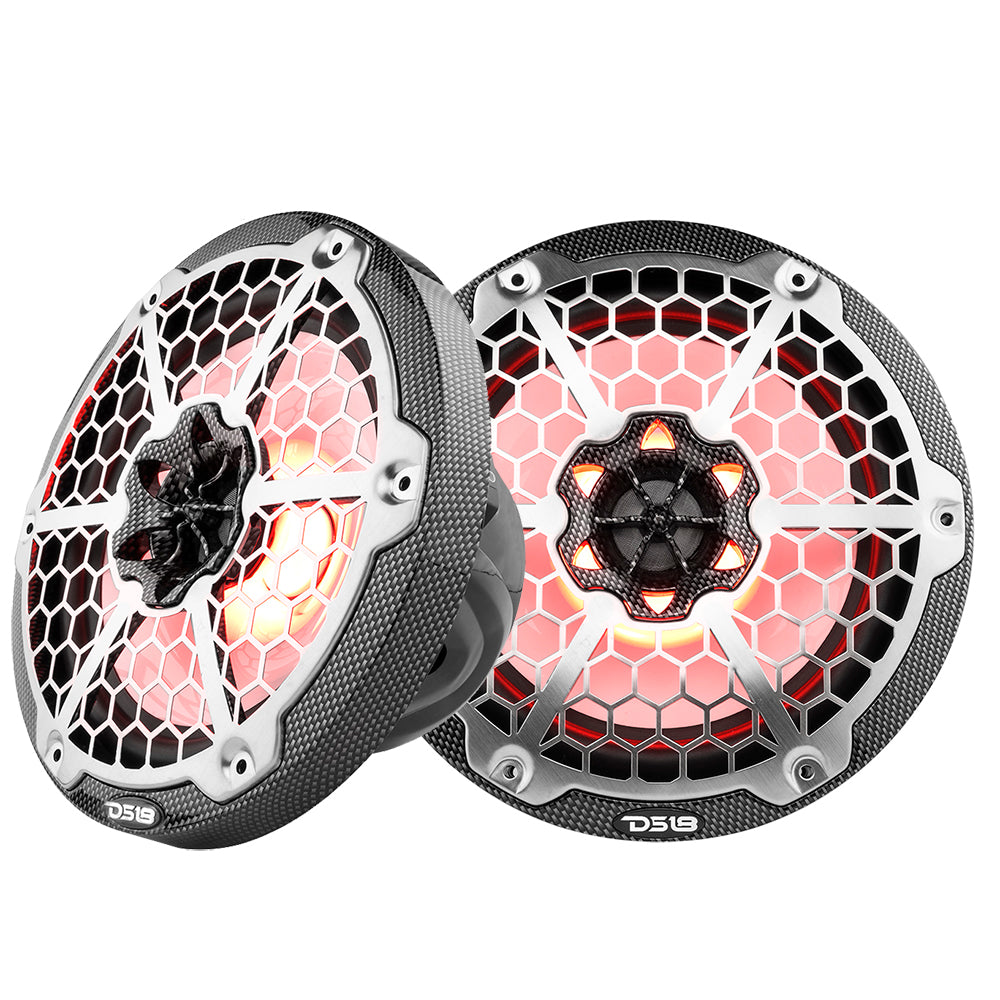 DS18 HYDRO 8&quot; 2-Way Marine Speakers w/RGB LED Lights 450W - Black Carbon Fiber [CF-8]