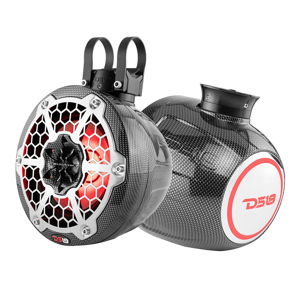 DS18 HYDRO 6.5&quot; Compact Wakeboard Pod Tower Speaker w/RGB LED Lights - 375W - Black Carbon Fiber [CF-PS6]