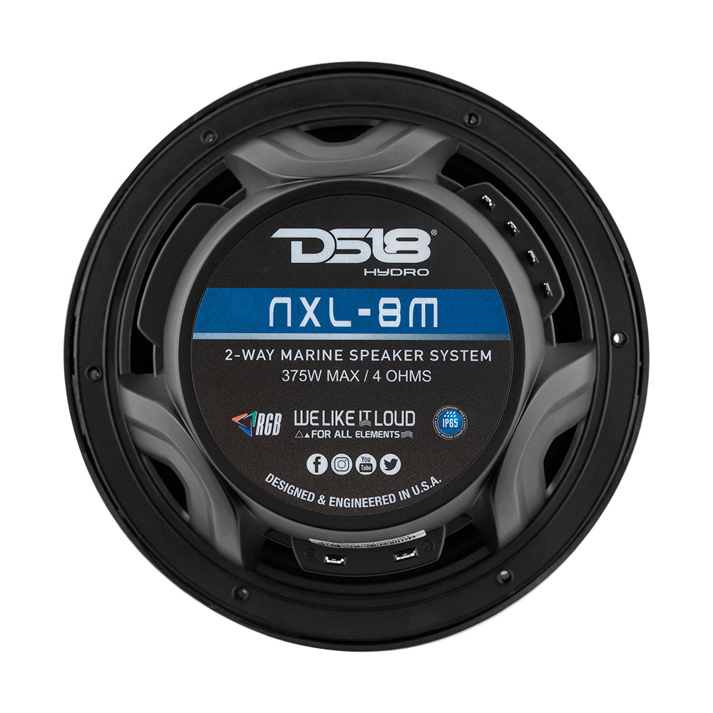 DS18 New Edition HYDRO 8&quot; 2-Way Marine Speakers w/RGB LED Lighting 375W - Black [NXL-8M/BK]