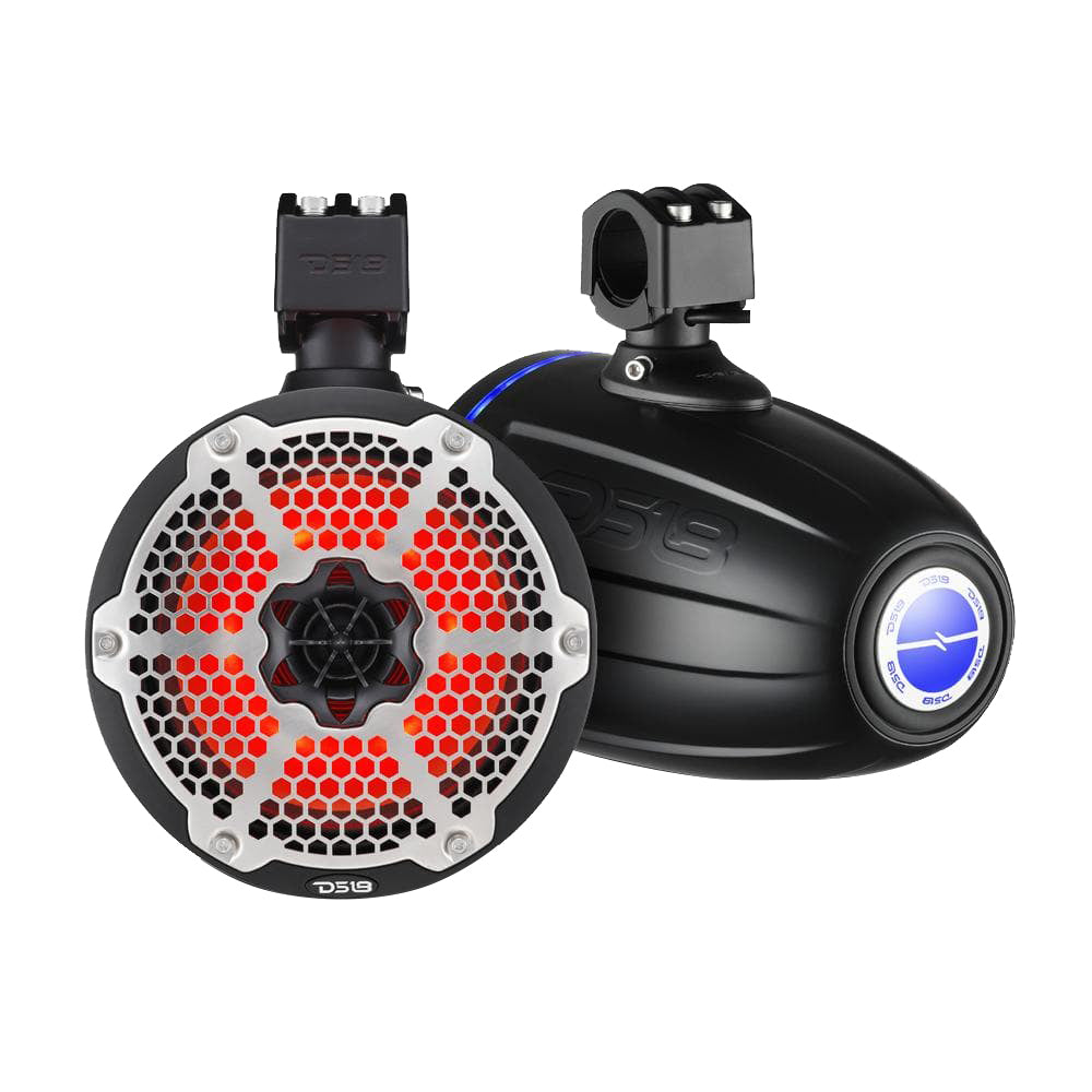 DS18 8&quot; Neodymium Marine Towers w/Built-in Passive Radiator, 1&quot; Driver  RGB LED Light - Black [NXL-X8TPNEO/BK]