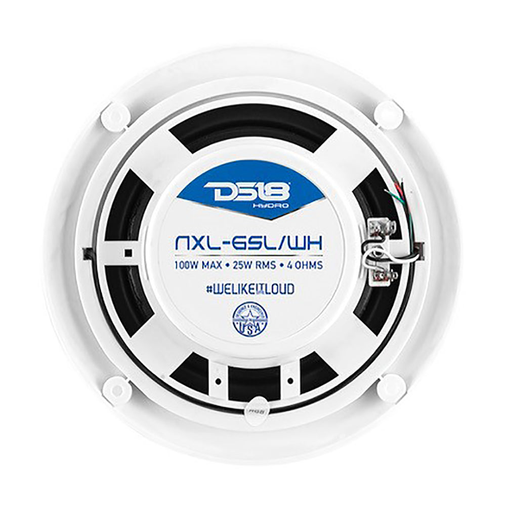 DS18 HYDRO 6.5&quot; 2-Way Marine Slim Speakers w/RGB LED Lighting 100W - White [NXL-6SL/WH]