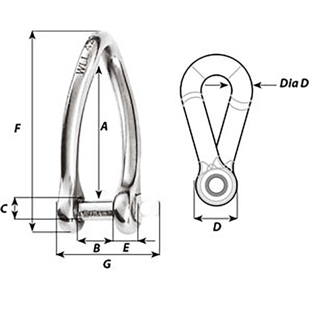Wichard Captive Pin Twisted Shackle - Diameter 8mm - 5/16" [1424W]