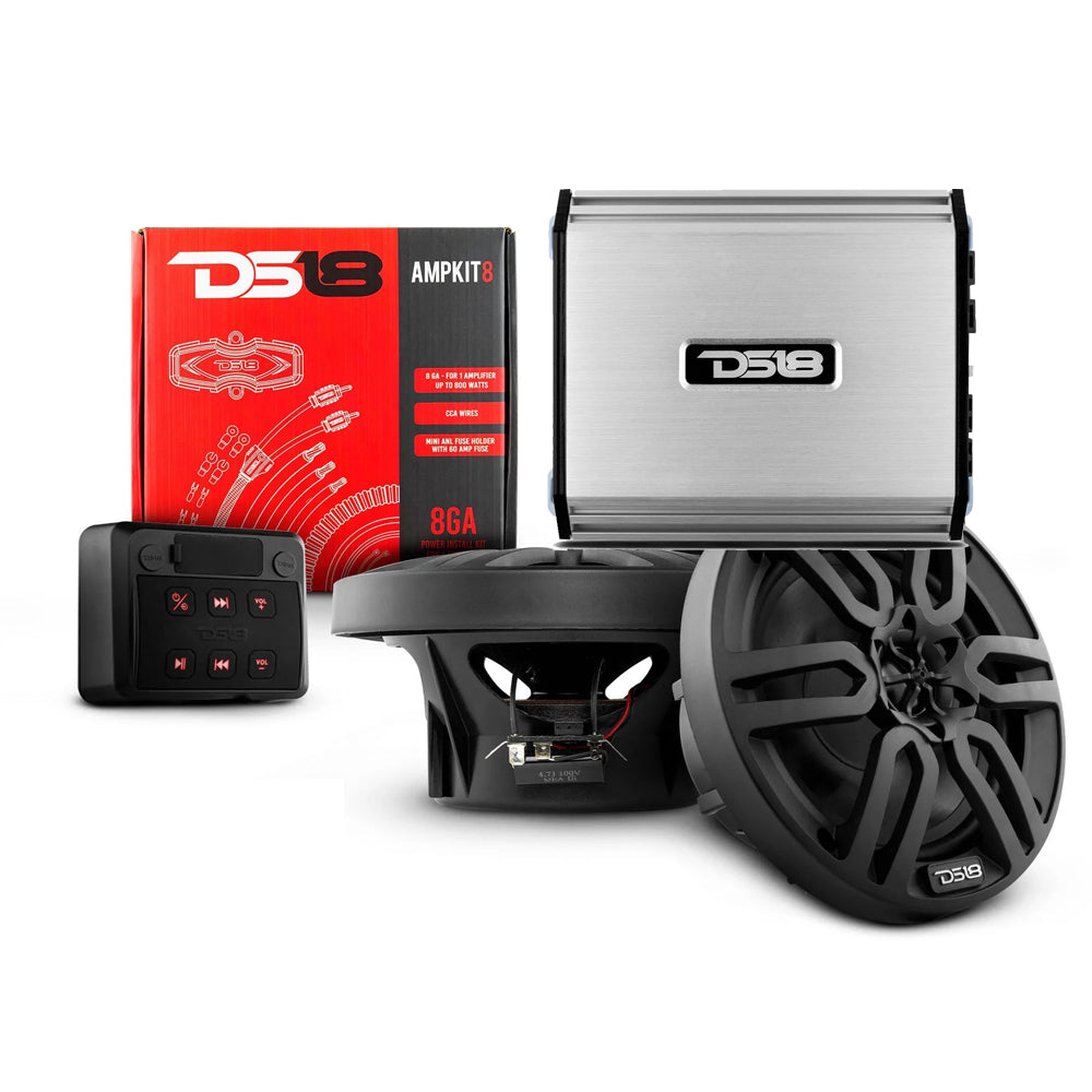 DS18 Golf Cart Package w/6.5&quot; Black Speakers, Amplifier, Amp Kit  Bluetooth Remote [6.5GOLFCART-BLACK]