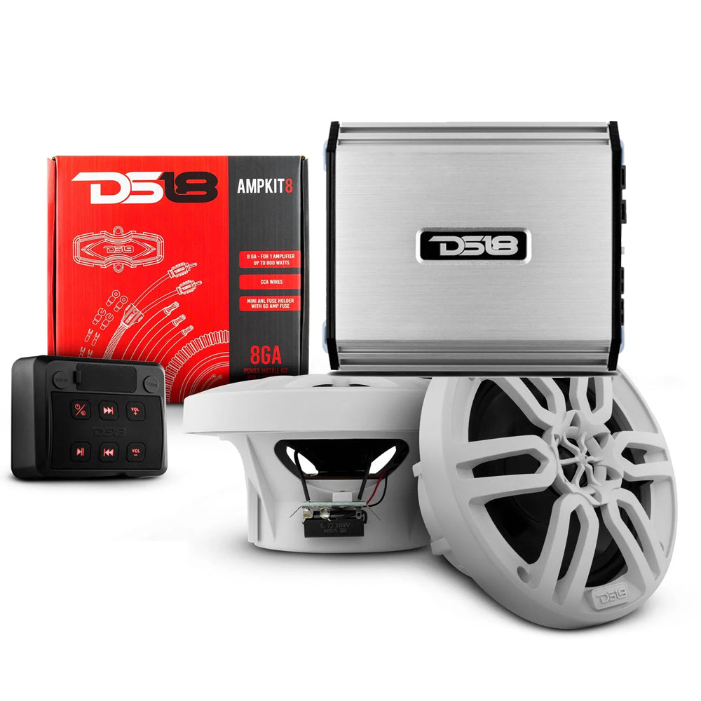 DS18 Golf Cart Package w/4&quot; White Speakers, Amplifier, Amp Kit  Bluetooth Remote [4GOLFCART-WHITE]