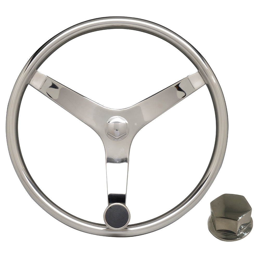 Uflex - V46 - 13.5&quot; Stainless Steel Steering Wheel w/Speed Knob  Chrome Nut [V46 KIT]