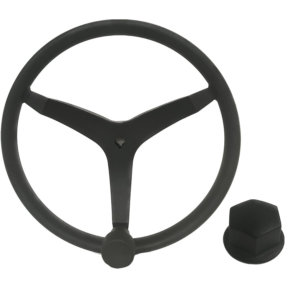 Uflex - V46 - 13.5&quot; Stainless Steel Steering Wheel w/Speed Knob  Chrome Nut - Black [V46B KIT]