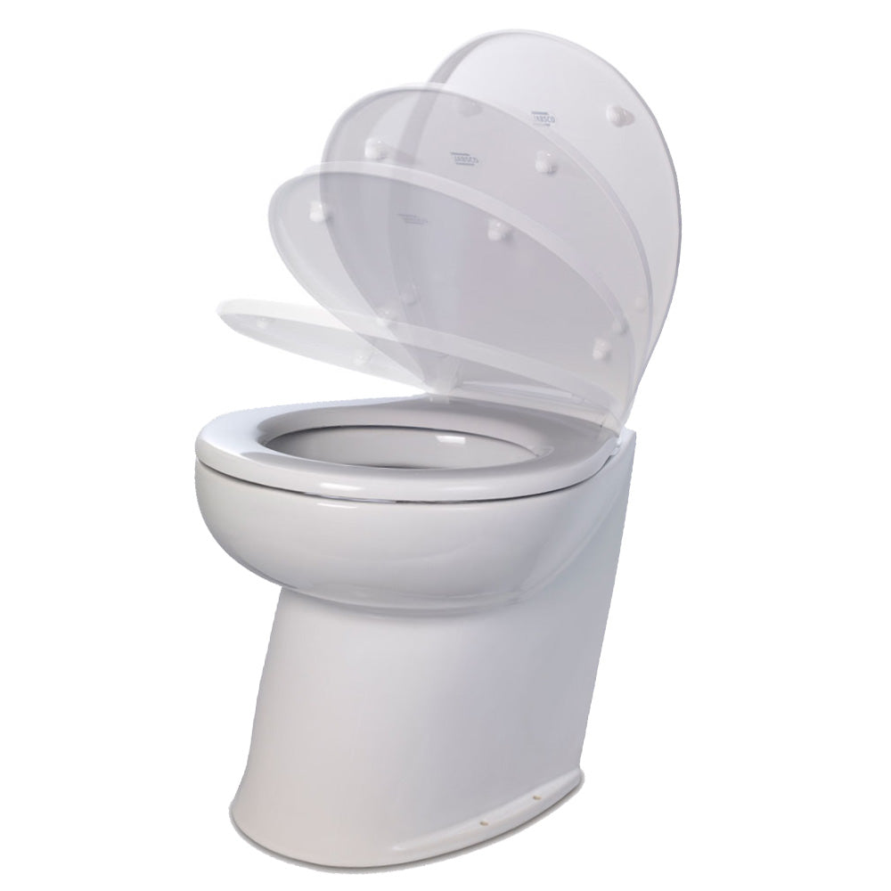 Jabsco Deluxe Flush 14&quot; Angled Back 12V Raw Water Electric Marine Toilet w/Remote Rinse Pump  Soft Close Lid [58260-3012]