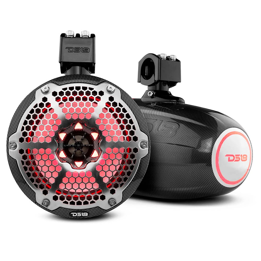 DS18 X Series HYDRO 8&quot; Wakeboard Pod Tower Speaker w/RGB LED Light - 425W - Black Carbon Fiber [CF-X8TP]